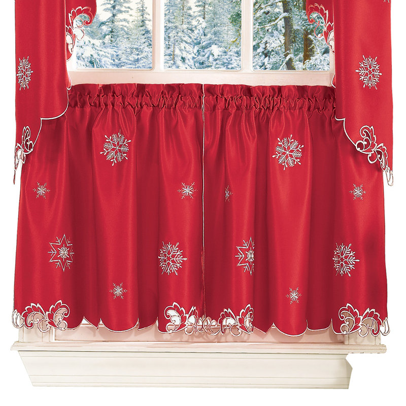 The Holiday Aisle® Konstantin Swag 58'' Kitchen Curtain in Red Wayfair